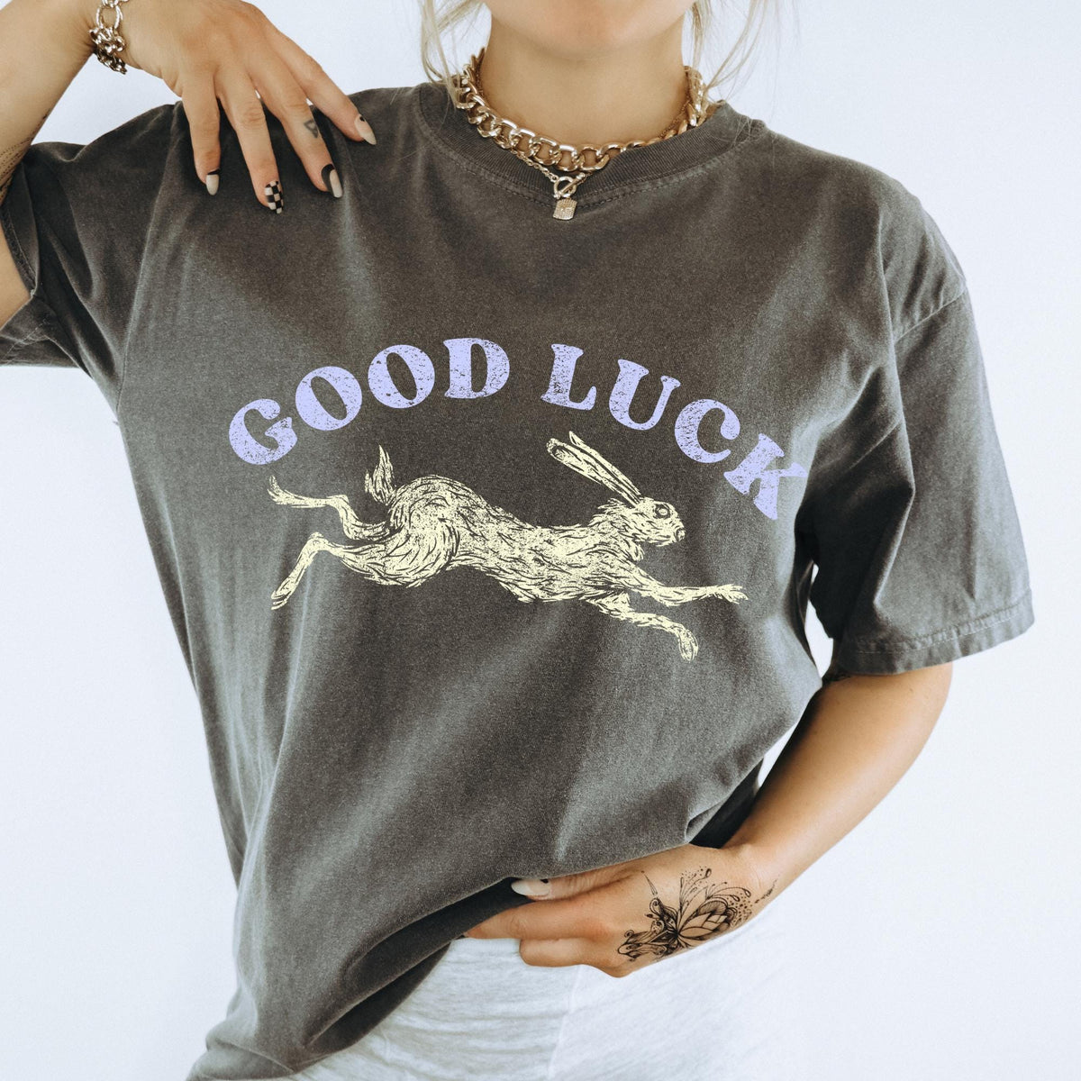 Good luck shirt. Lucky Rabbit shirt. Easy Tiger shirt. Cool women's shirts. Aesthetic shirts. Cool girl shirts. Retro western style.