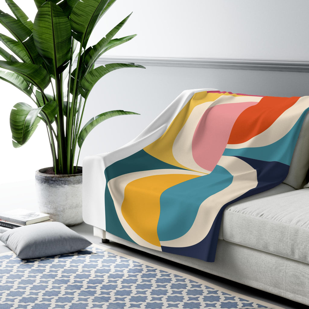 Retro Reverb, Fleece Sherpa Blanket | Mid Century Decor | Colorful Blanket | Friends Gift | Lightweight | Large | Soft