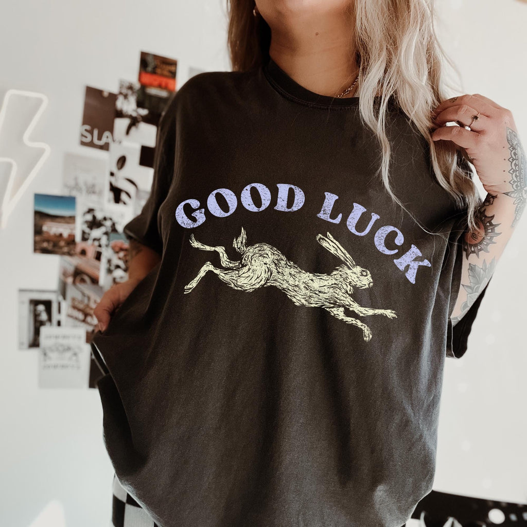 Good luck shirt. Lucky Rabbit shirt. Easy Tiger shirt. Cool women's shirts. Aesthetic shirts. Cool girl shirts. Retro western style.