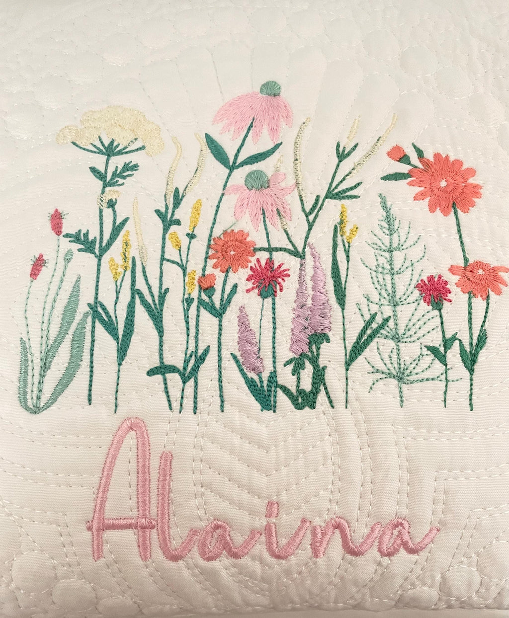 Wildflower Nursery Baby Quilt Blanket Heirloom Embroidered Blanket Flowers  Personalized Baby Blanket Baby Shower Gift  Pregnant Mom Gift