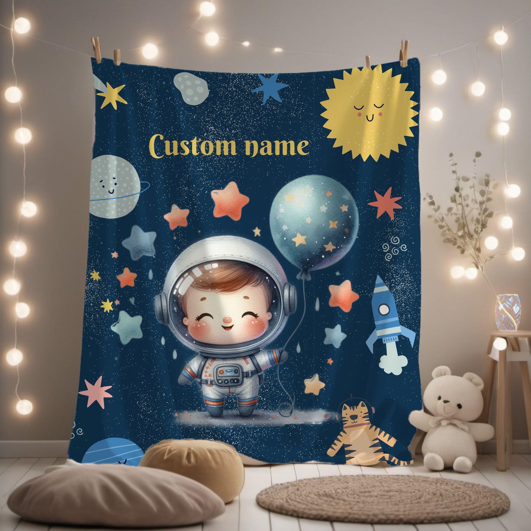 Custom Astronaut Plush Blanket, Kids Blanket, Space Decor, Personalized Gift, Cozy Baby Blanket, Nursery Decor