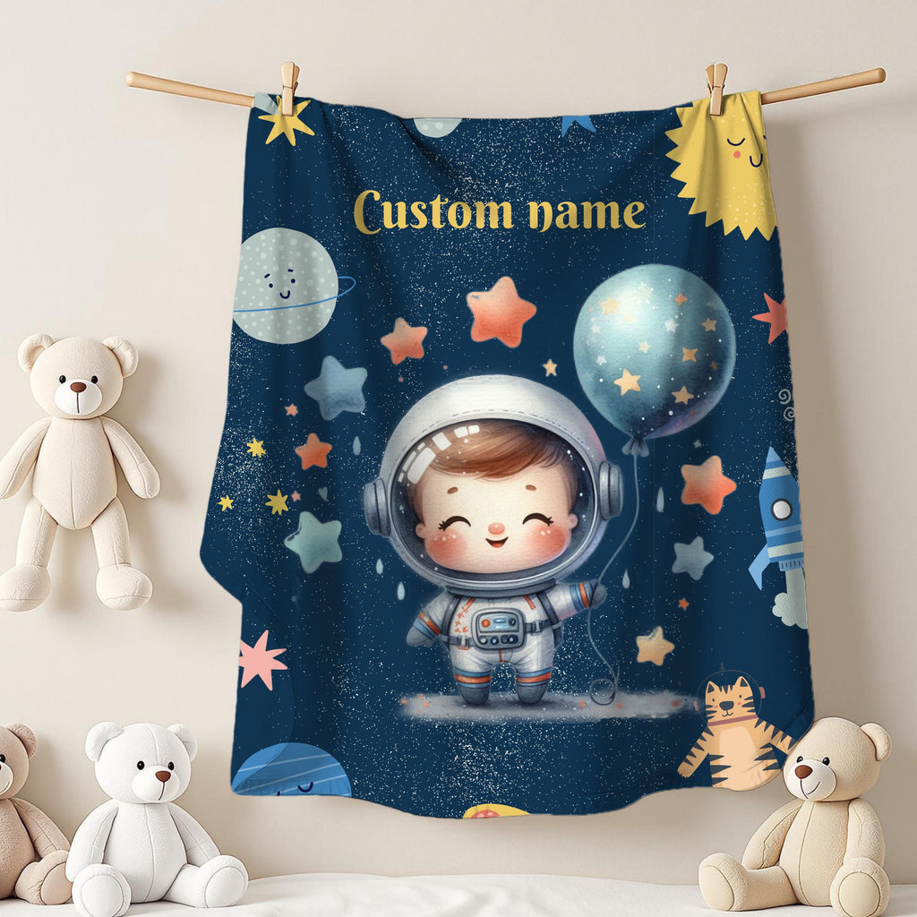 Custom Astronaut Plush Blanket, Kids Blanket, Space Decor, Personalized Gift, Cozy Baby Blanket, Nursery Decor