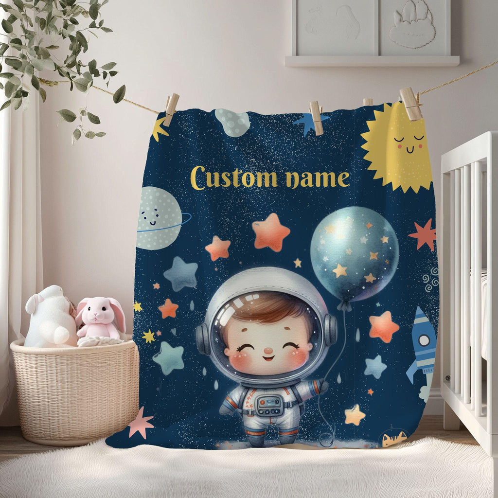 Custom Astronaut Plush Blanket, Kids Blanket, Space Decor, Personalized Gift, Cozy Baby Blanket, Nursery Decor