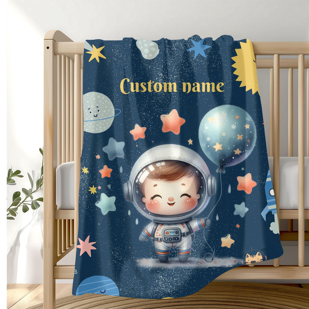 Custom Astronaut Plush Blanket, Kids Blanket, Space Decor, Personalized Gift, Cozy Baby Blanket, Nursery Decor