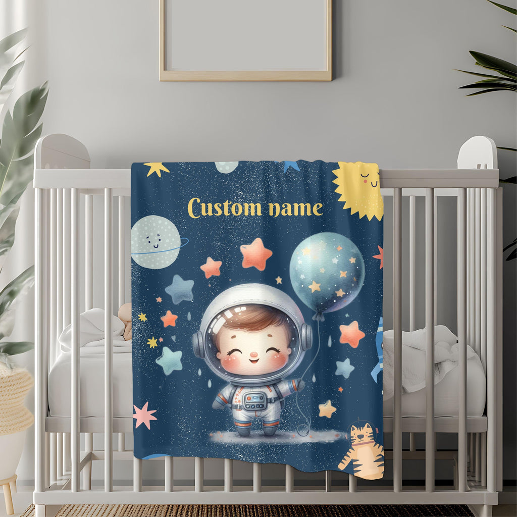 Custom Astronaut Plush Blanket, Kids Blanket, Space Decor, Personalized Gift, Cozy Baby Blanket, Nursery Decor