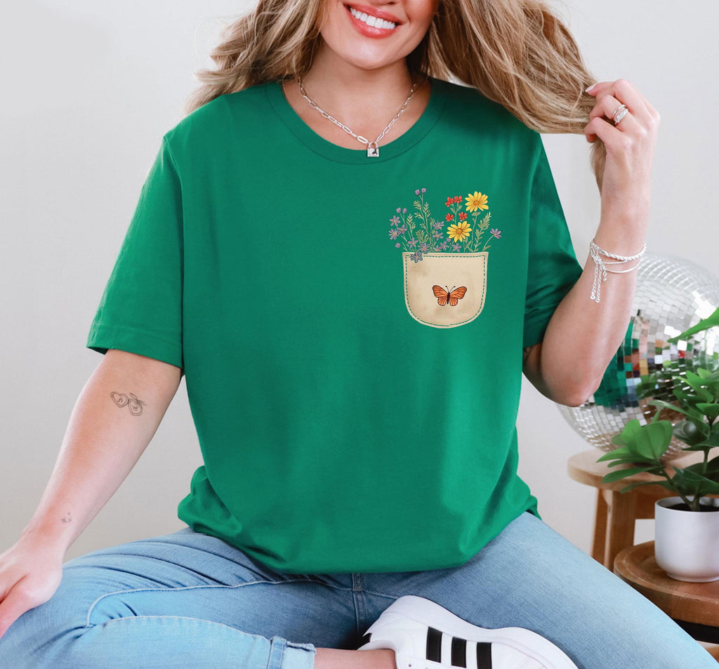 Wild Flowers Pocket Shirt, Wildflower Tshirt, Floral Shirt, Botanical Shirt, Flower Shirt, Nature Lover Shirt, Ladies Shirts, Gift for Women