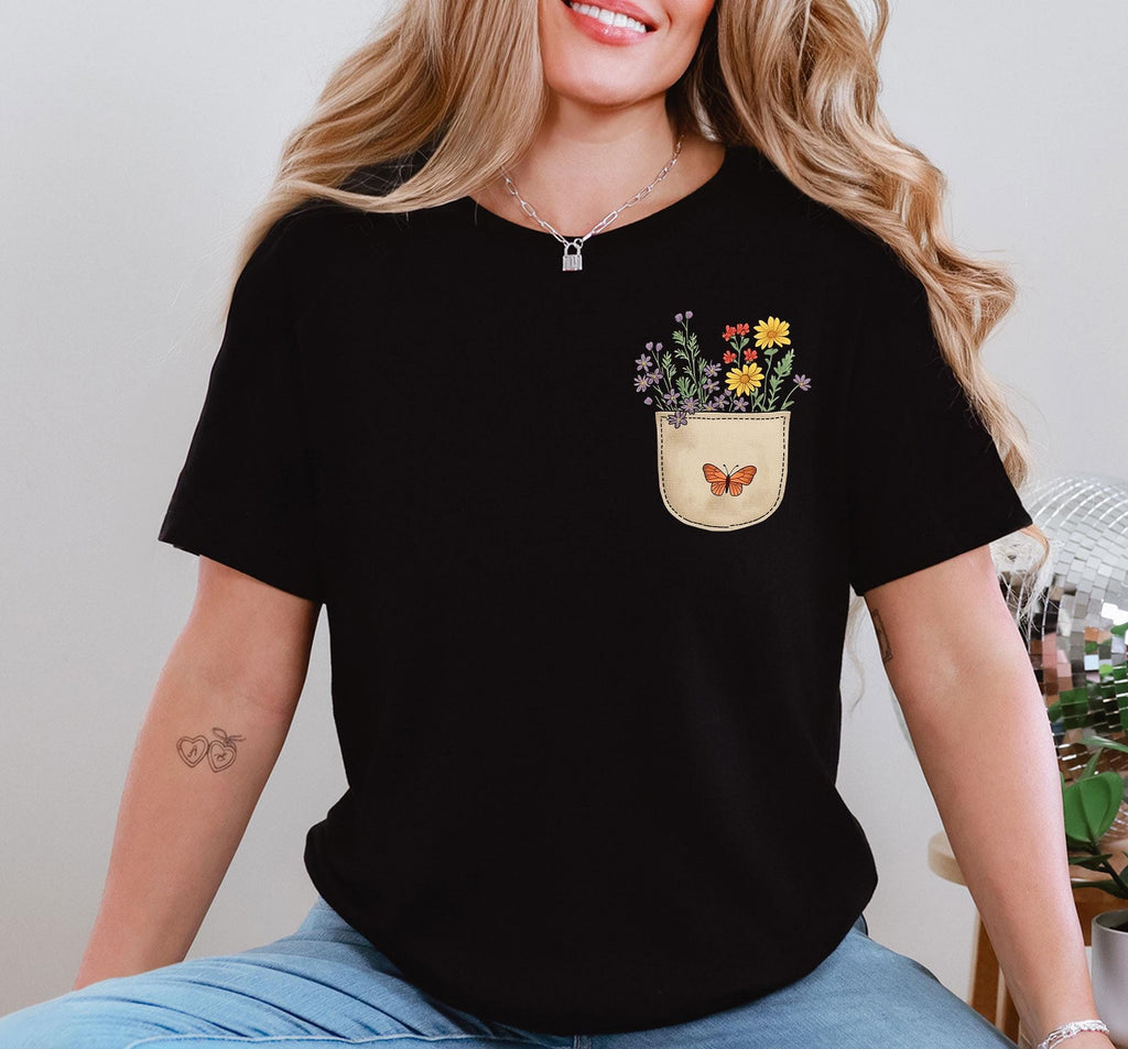 Wild Flowers Pocket Shirt, Wildflower Tshirt, Floral Shirt, Botanical Shirt, Flower Shirt, Nature Lover Shirt, Ladies Shirts, Gift for Women