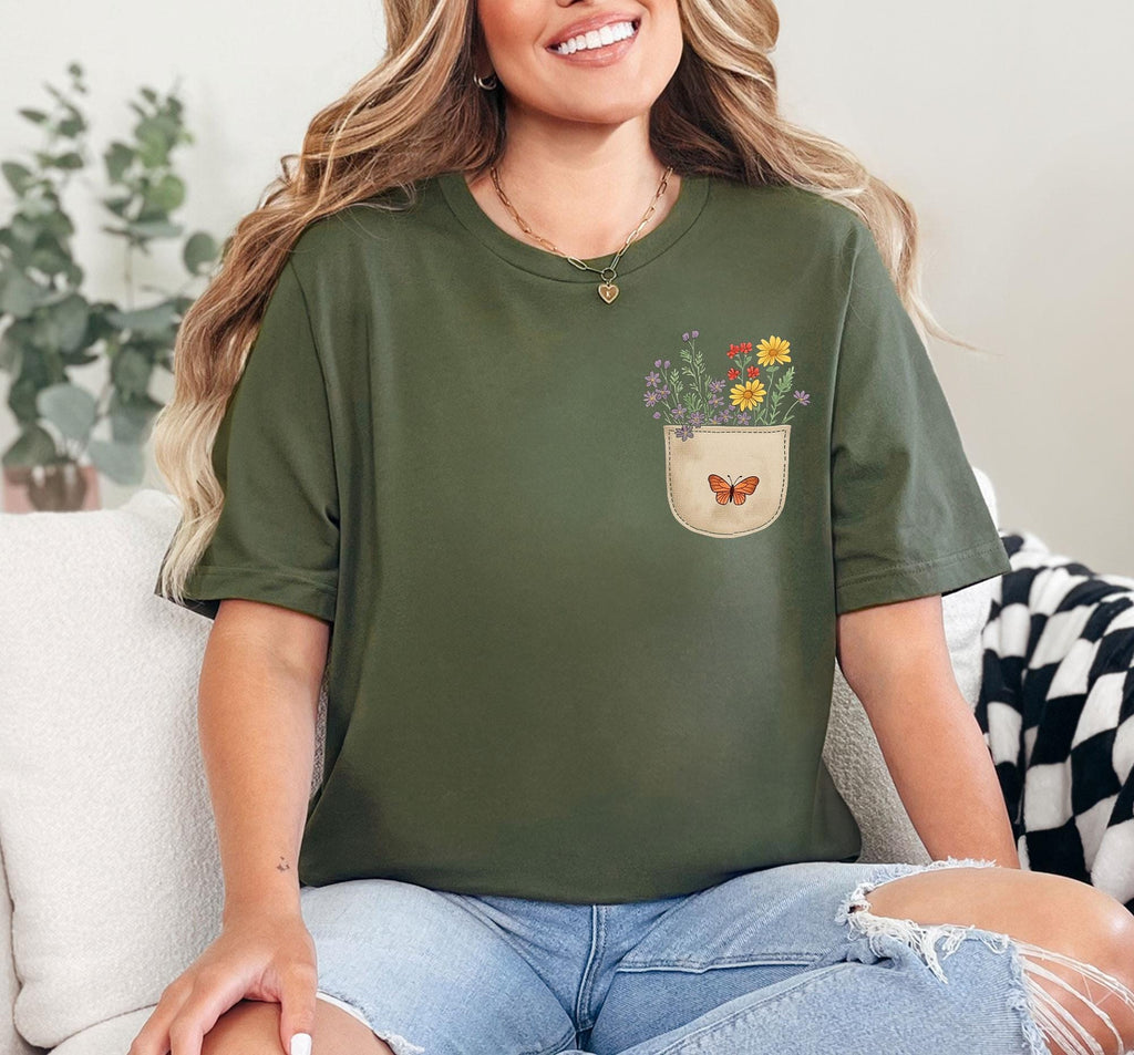 Wild Flowers Pocket Shirt, Wildflower Tshirt, Floral Shirt, Botanical Shirt, Flower Shirt, Nature Lover Shirt, Ladies Shirts, Gift for Women