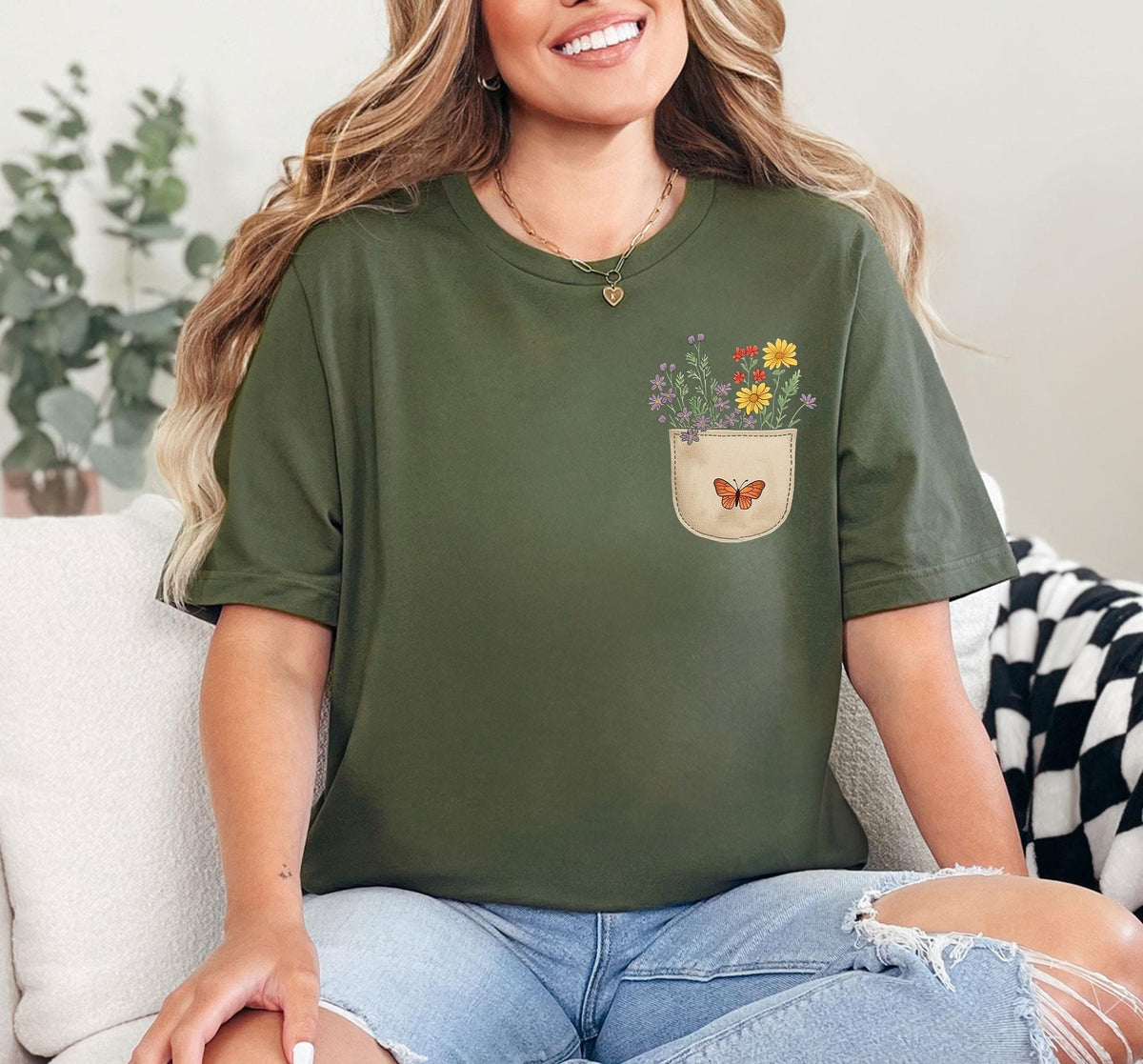 Wild Flowers Pocket Shirt, Wildflower Tshirt, Floral Shirt, Botanical Shirt, Flower Shirt, Nature Lover Shirt, Ladies Shirts, Gift for Women
