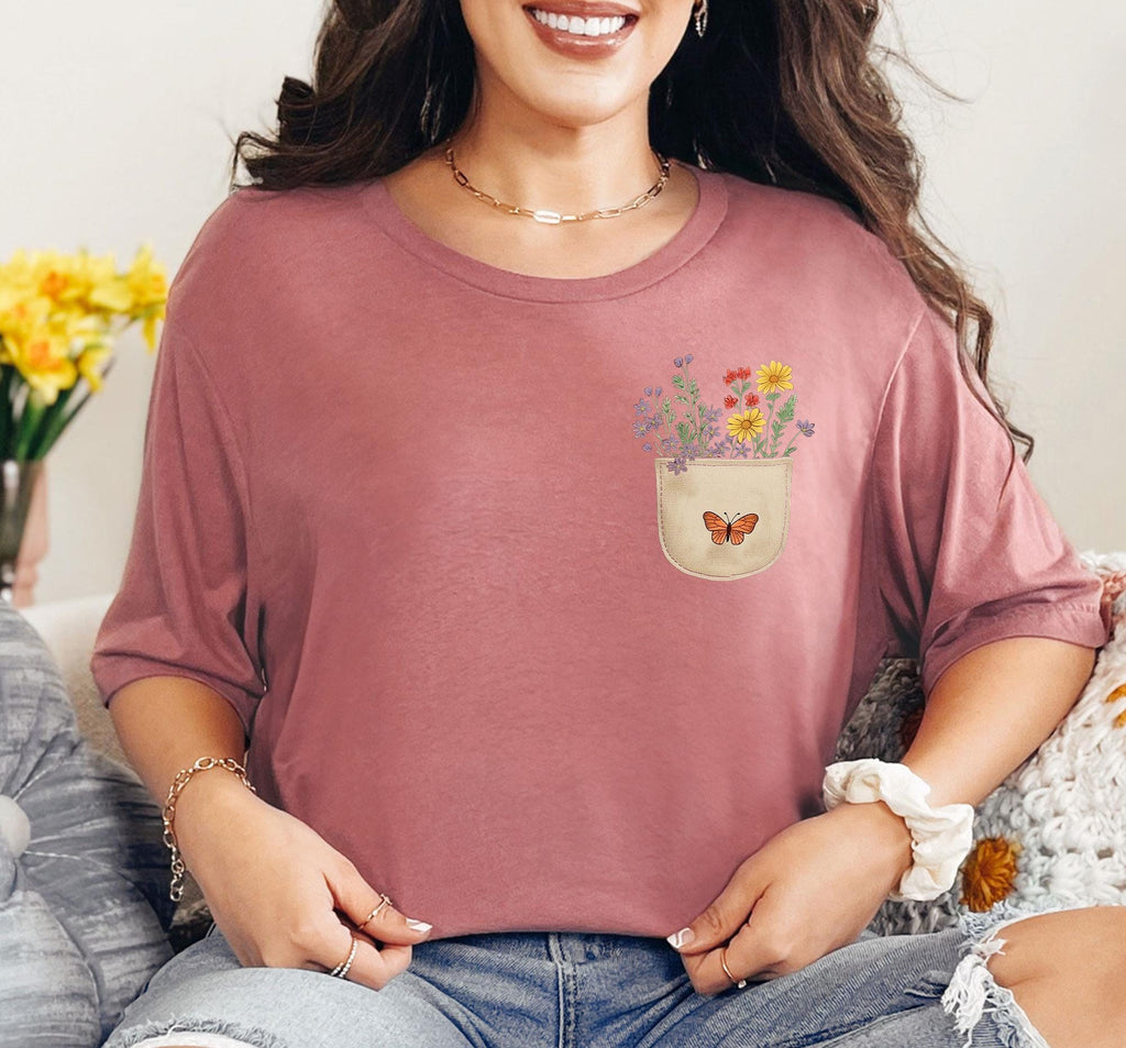 Wild Flowers Pocket Shirt, Wildflower Tshirt, Floral Shirt, Botanical Shirt, Flower Shirt, Nature Lover Shirt, Ladies Shirts, Gift for Women