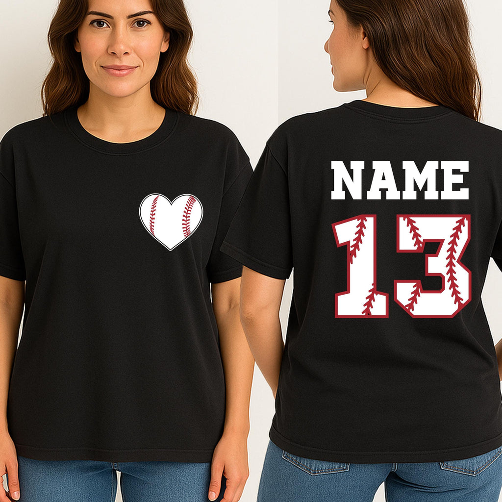 Baseball Heart Shirt With Custom Number And Name,  Baseball Mom Shirt, Personalized Baseball Tshirt, Baseball Team Outfit, Sport Lover Shirt