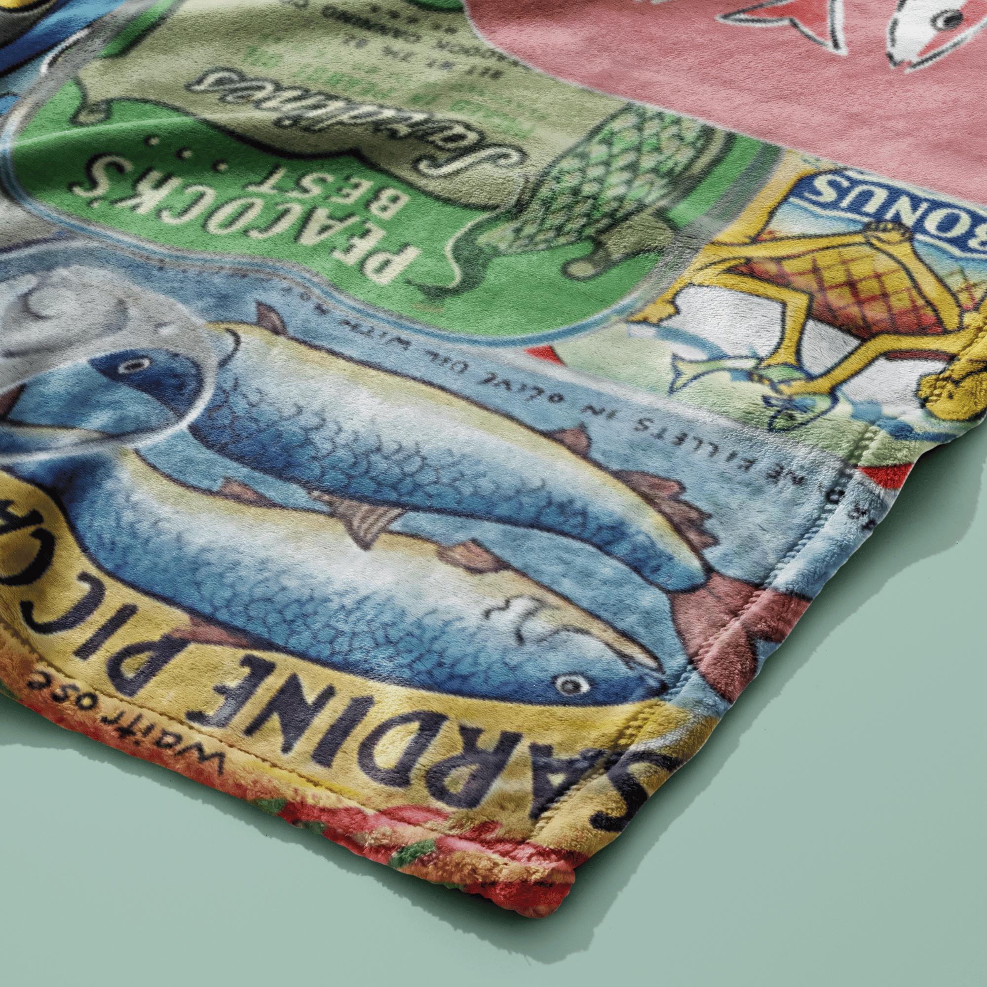Sardine Fish Blanket Fleece Throw Decor Gift Idea Colorful Housewarming Retro Blanket Couch Throw Best Friend Food Lover Apartment Decor