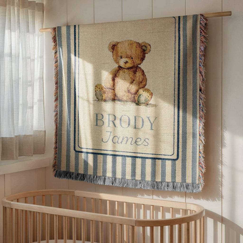 Personalized Woven Teddy Bear Baby Blanket Personalized Bear Blanket Custom Bear Blanket Bear Nursery Blanket Newborn Custom Name Blanket