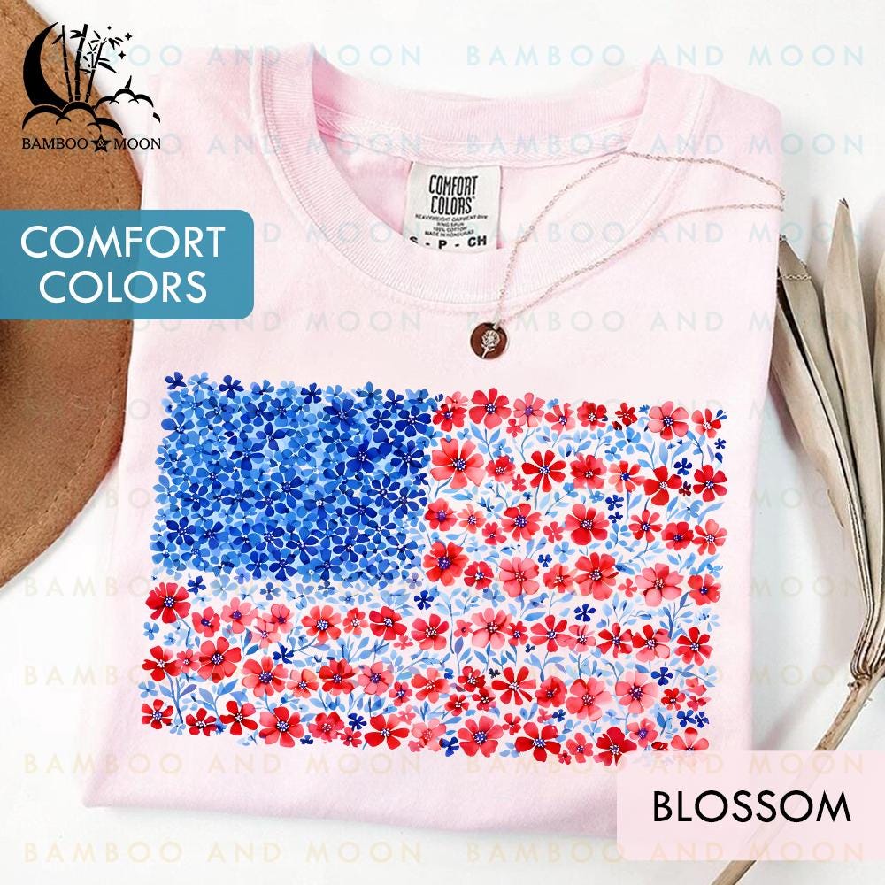 Floral USA Flag Shirt, Floral American Flag Shirt, Womens USA Shirt, Patriotic Gift TH2446