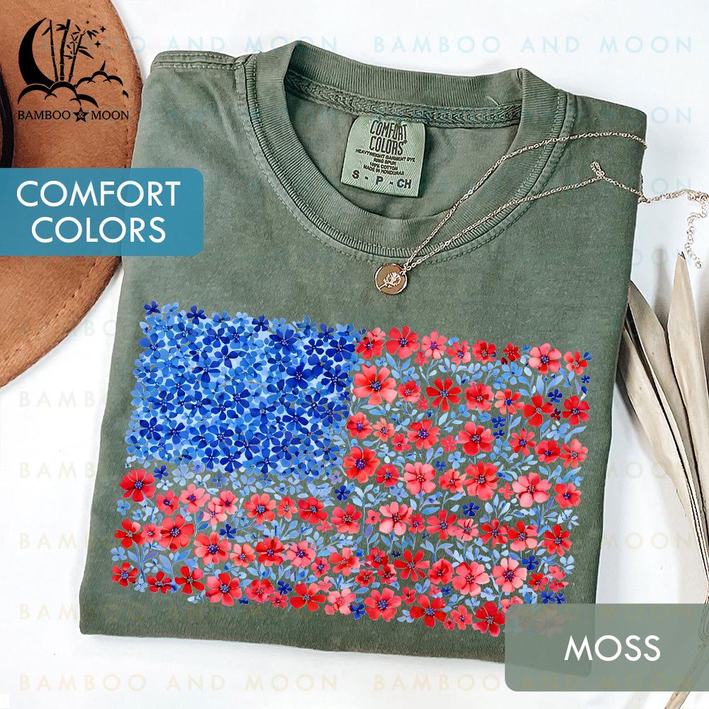 Floral USA Flag Shirt, Floral American Flag Shirt, Womens USA Shirt, Patriotic Gift TH2446