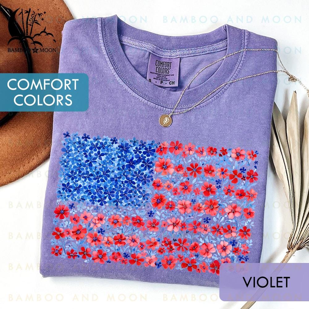 Floral USA Flag Shirt, Floral American Flag Shirt, Womens USA Shirt, Patriotic Gift TH2446