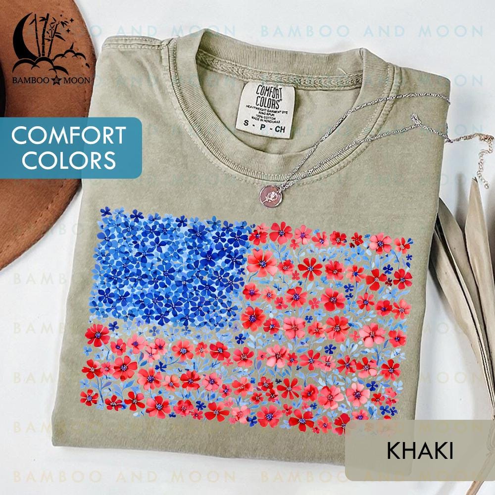 Floral USA Flag Shirt, Floral American Flag Shirt, Womens USA Shirt, Patriotic Gift TH2446