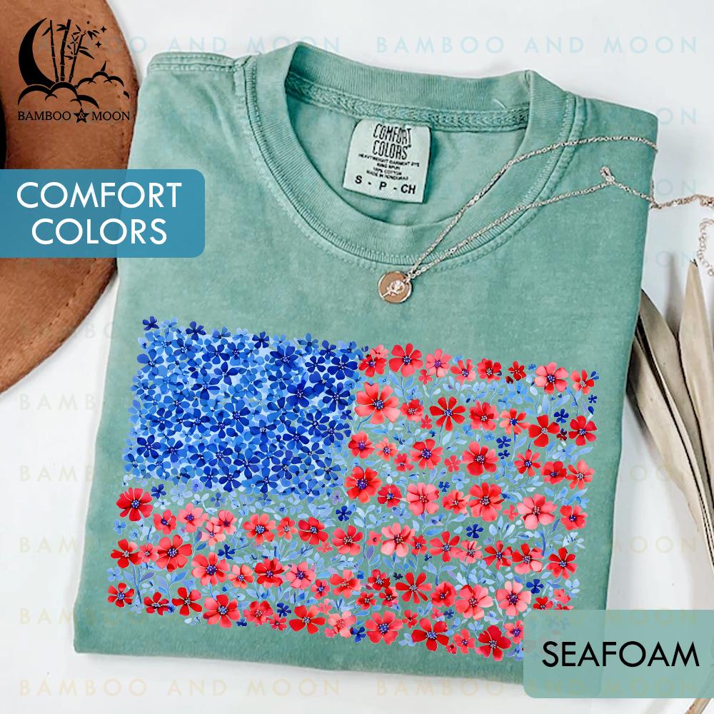 Floral USA Flag Shirt, Floral American Flag Shirt, Womens USA Shirt, Patriotic Gift TH2446