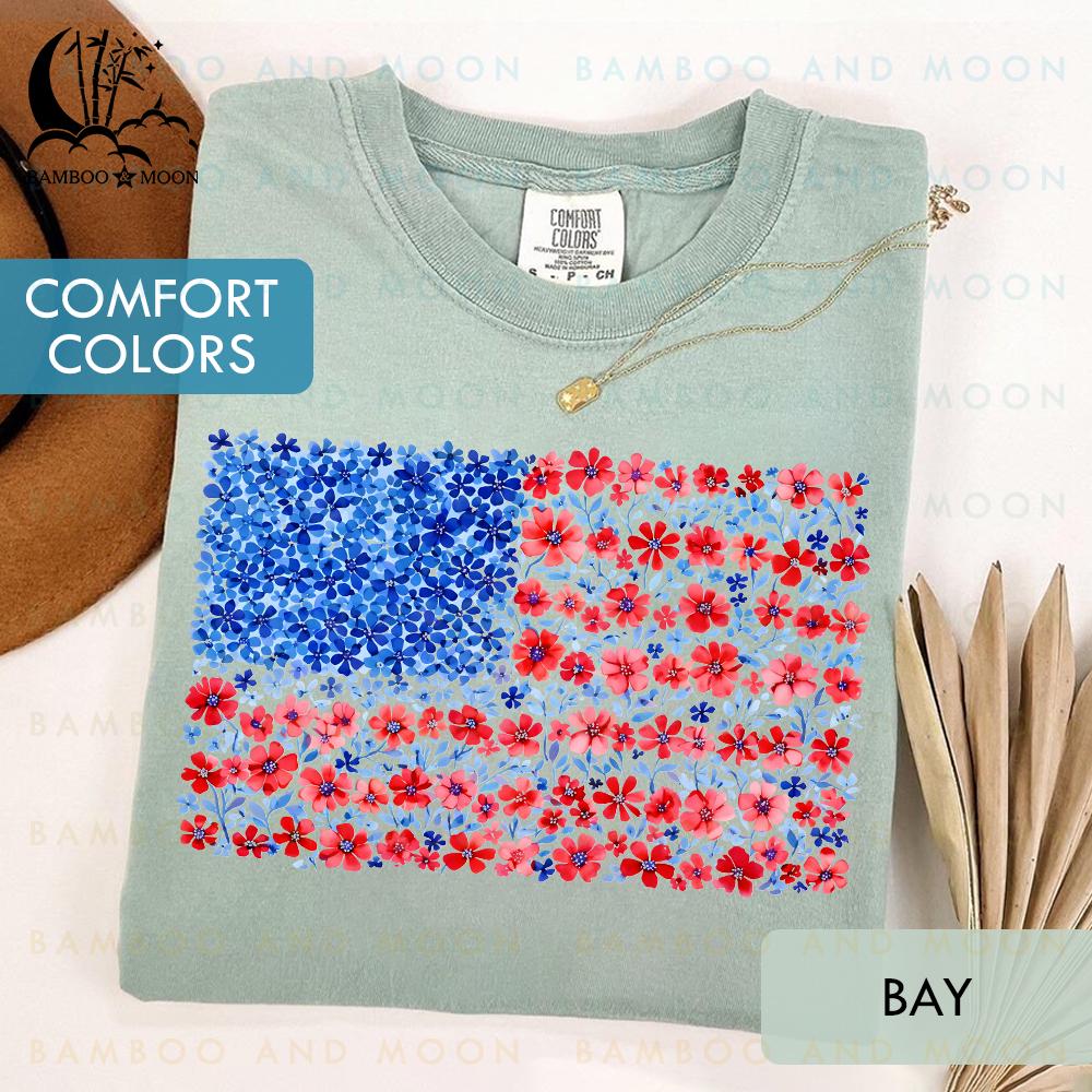 Floral USA Flag Shirt, Floral American Flag Shirt, Womens USA Shirt, Patriotic Gift TH2446