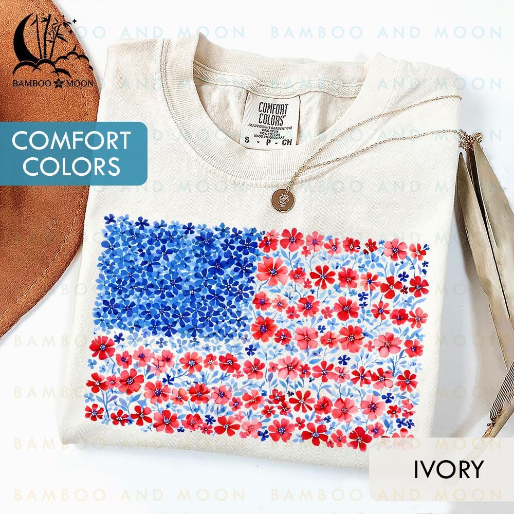 Floral USA Flag Shirt, Floral American Flag Shirt, Womens USA Shirt, Patriotic Gift TH2446
