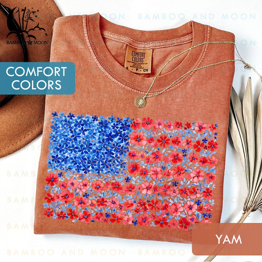 Floral USA Flag Shirt, Floral American Flag Shirt, Womens USA Shirt, Patriotic Gift TH2446