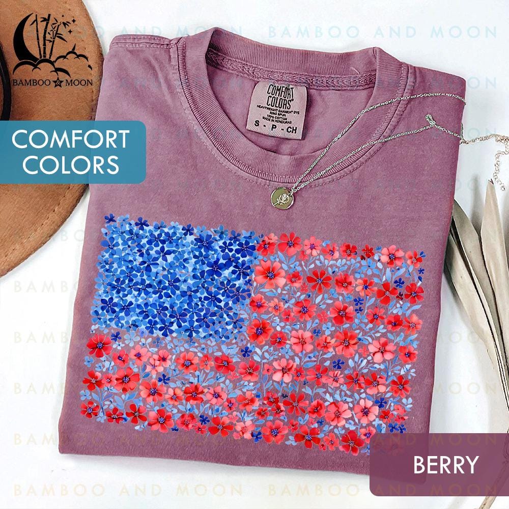 Floral USA Flag Shirt, Floral American Flag Shirt, Womens USA Shirt, Patriotic Gift TH2446