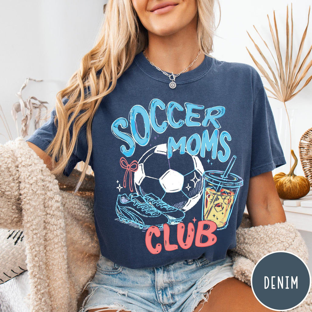 Soccer Moms Club Comfort Colors® T-Shirt, Gameday Doodle Soccer Tee, Trendy Women's Soccer Shirt, Sports Mom Shirt, Game Day Tee