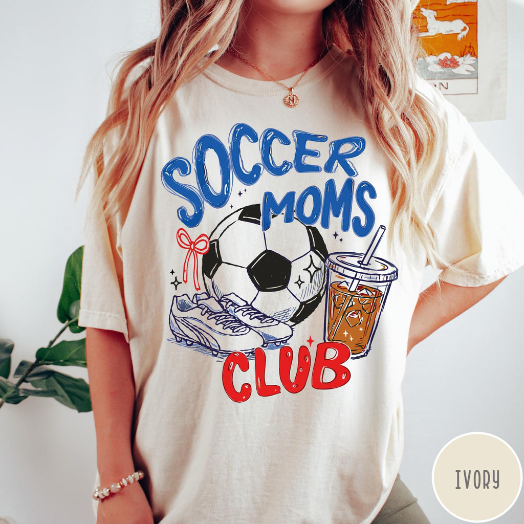 Soccer Moms Club Comfort Colors® T-Shirt, Gameday Doodle Soccer Tee, Trendy Women's Soccer Shirt, Sports Mom Shirt, Game Day Tee