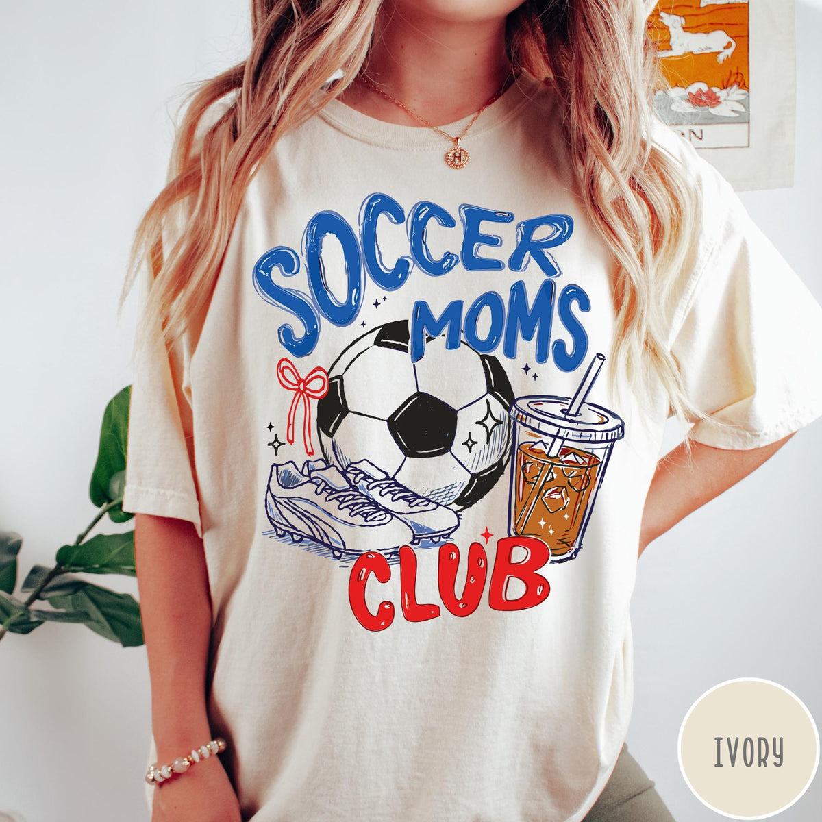Soccer Moms Club Comfort Colors® T-Shirt, Gameday Doodle Soccer Tee, Trendy Women's Soccer Shirt, Sports Mom Shirt, Game Day Tee