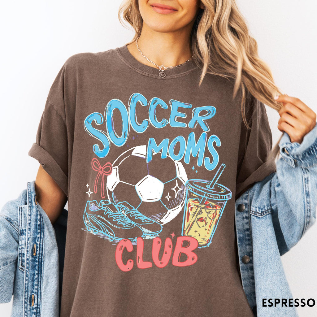 Soccer Moms Club Comfort Colors® T-Shirt, Gameday Doodle Soccer Tee, Trendy Women's Soccer Shirt, Sports Mom Shirt, Game Day Tee