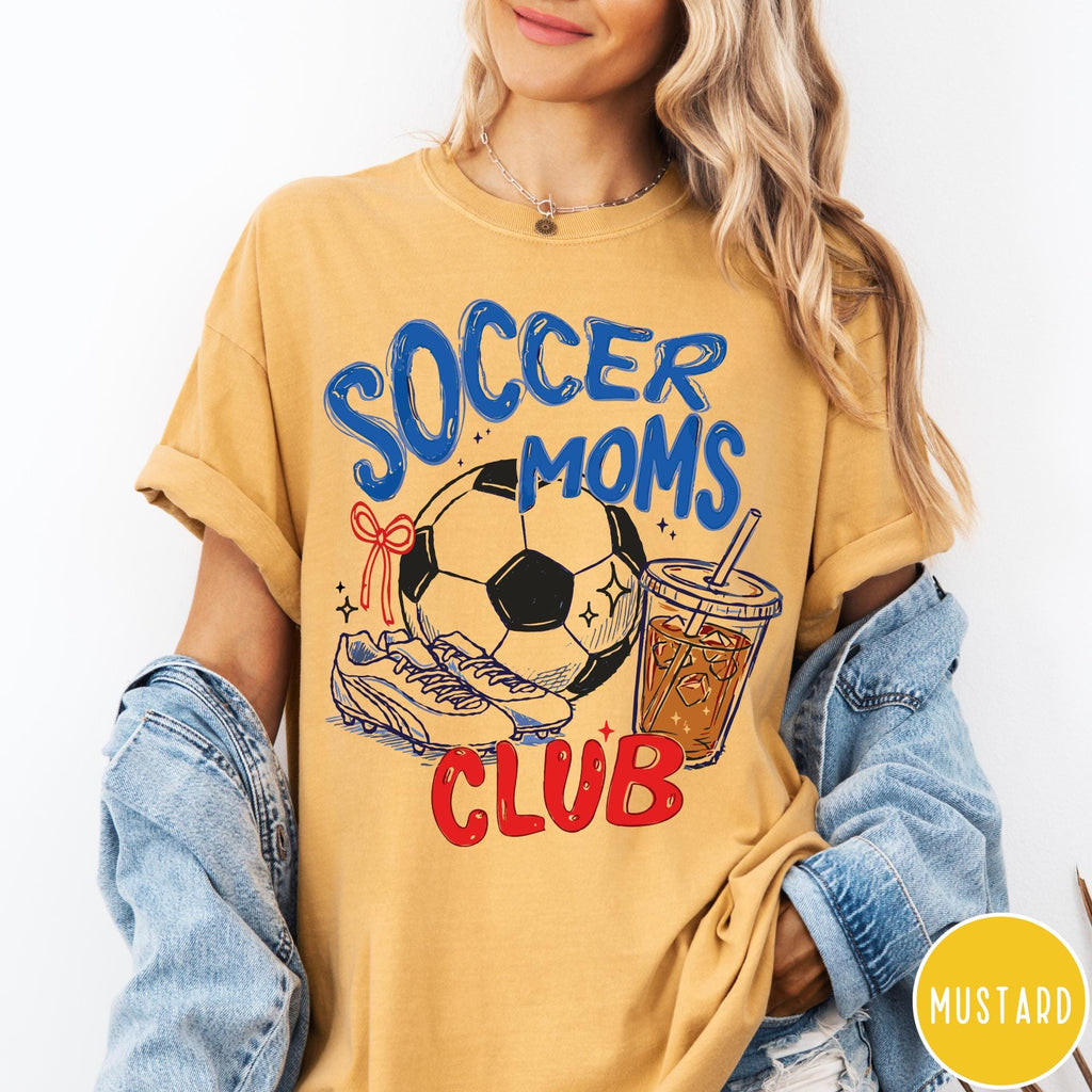 Soccer Moms Club Comfort Colors® T-Shirt, Gameday Doodle Soccer Tee, Trendy Women's Soccer Shirt, Sports Mom Shirt, Game Day Tee