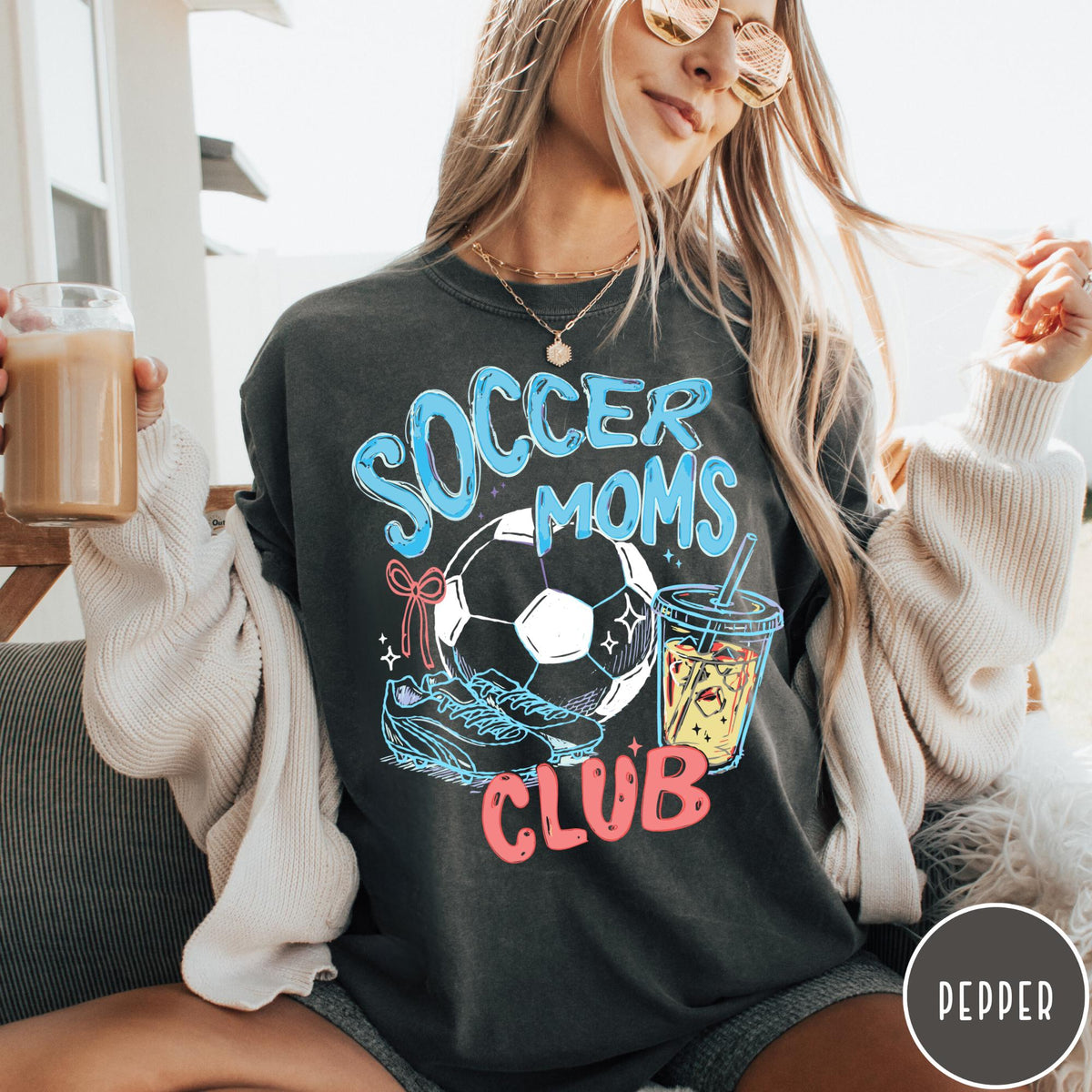 Soccer Moms Club Comfort Colors® T-Shirt, Gameday Doodle Soccer Tee, Trendy Women's Soccer Shirt, Sports Mom Shirt, Game Day Tee