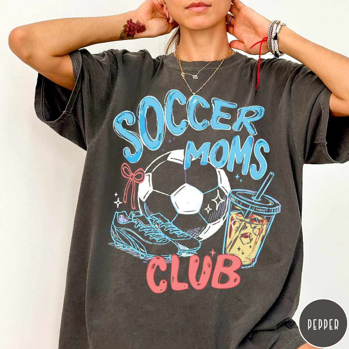 Soccer Moms Club Comfort Colors® T-Shirt, Gameday Doodle Soccer Tee, Trendy Women's Soccer Shirt, Sports Mom Shirt, Game Day Tee