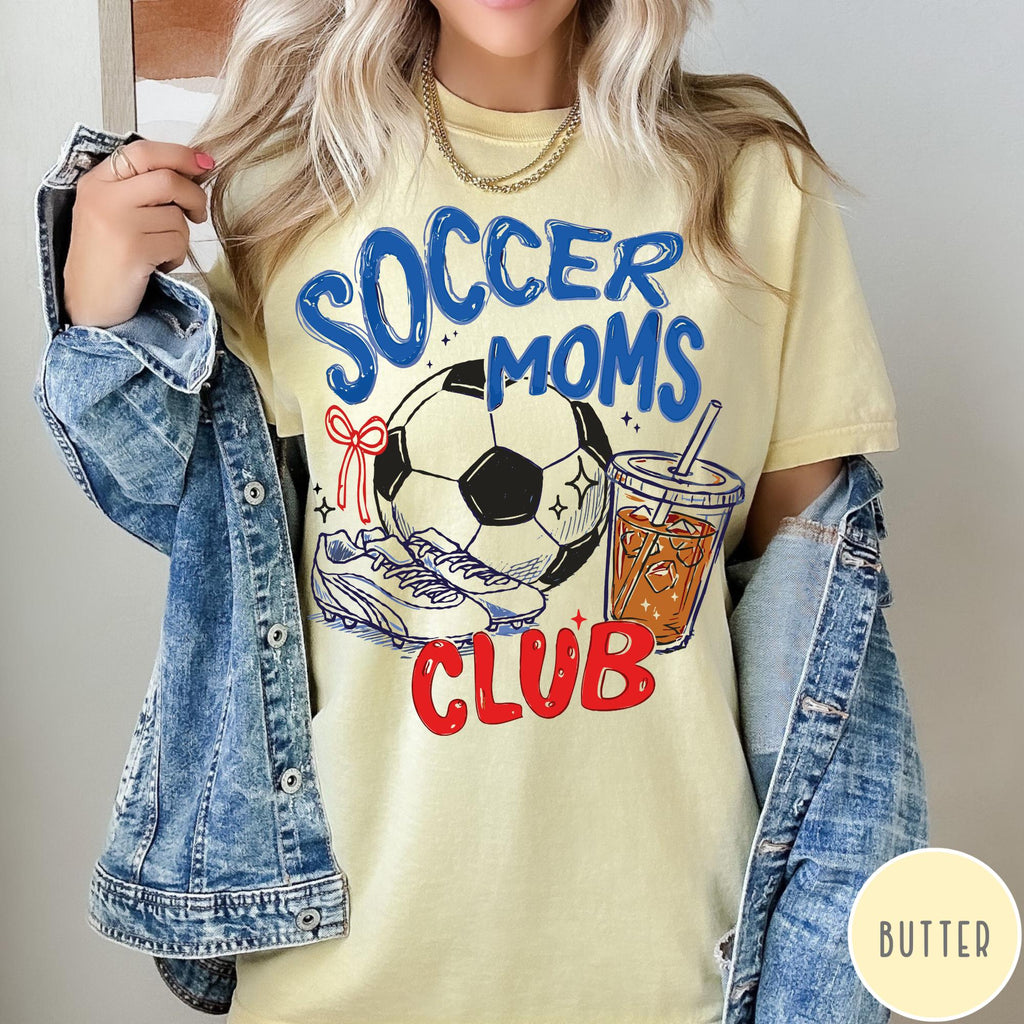 Soccer Moms Club Comfort Colors® T-Shirt, Gameday Doodle Soccer Tee, Trendy Women's Soccer Shirt, Sports Mom Shirt, Game Day Tee