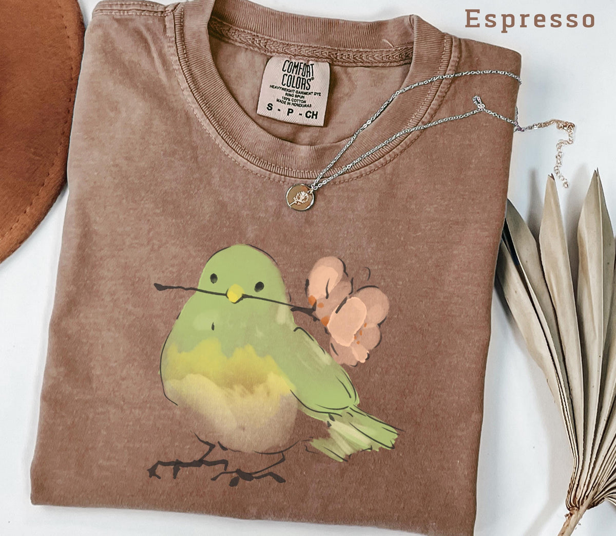 Cute Bird With Flower T-Shirt, Soft Nature Lover Gift. Comfort Colors Vintage Style Graphic Tee for Women Men, Spring Aesthetic Shirt