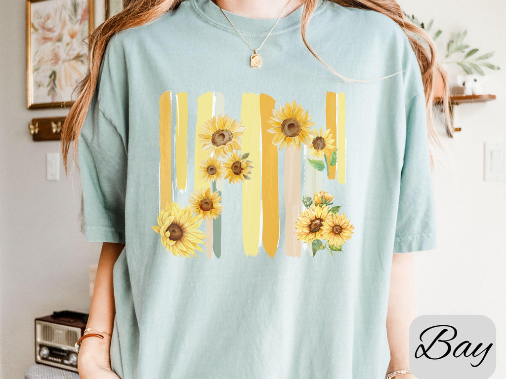 Floral Brushstroke Comfort Colors Shirt, Vintage Sunflower Graphic Tee, Cottagecore Spring Shirt Aesthetic Flower Top Gift For Her Plus Size
