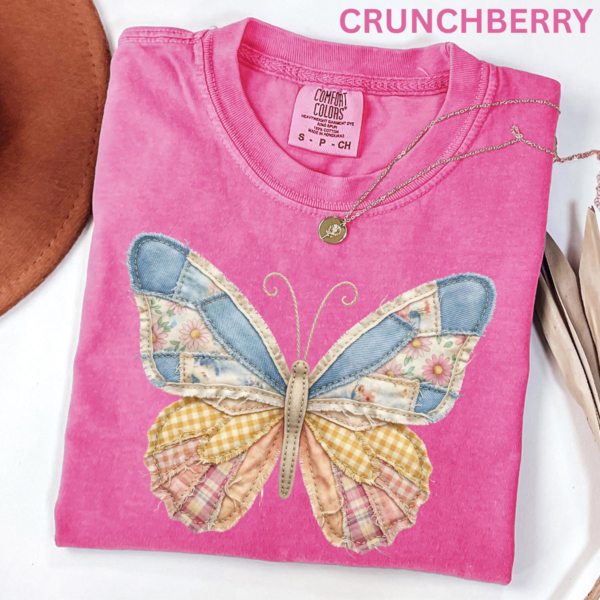 Comfort Colors Faux Patchwork Butterfly Shirt Spring Wildflower Aesthetic Graphic Tee Adult And Youth Matching Boho Vintage Shirts for Women