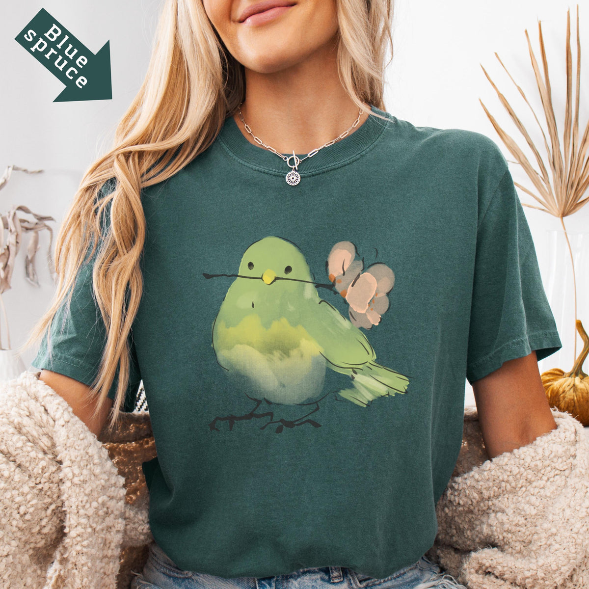 Cute Bird With Flower T-Shirt, Soft Nature Lover Gift. Comfort Colors Vintage Style Graphic Tee for Women Men, Spring Aesthetic Shirt