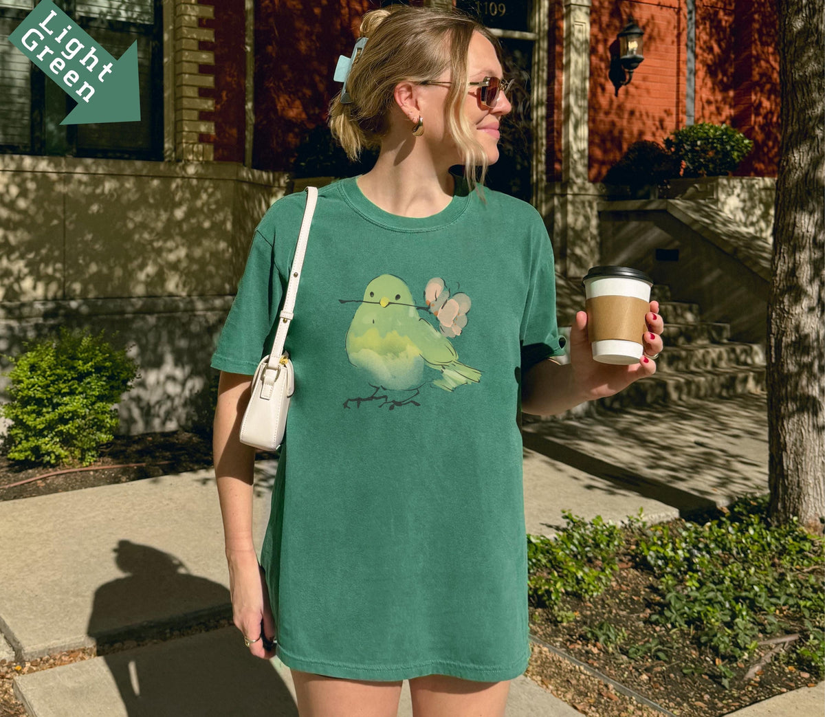 Cute Bird With Flower T-Shirt, Soft Nature Lover Gift. Comfort Colors Vintage Style Graphic Tee for Women Men, Spring Aesthetic Shirt