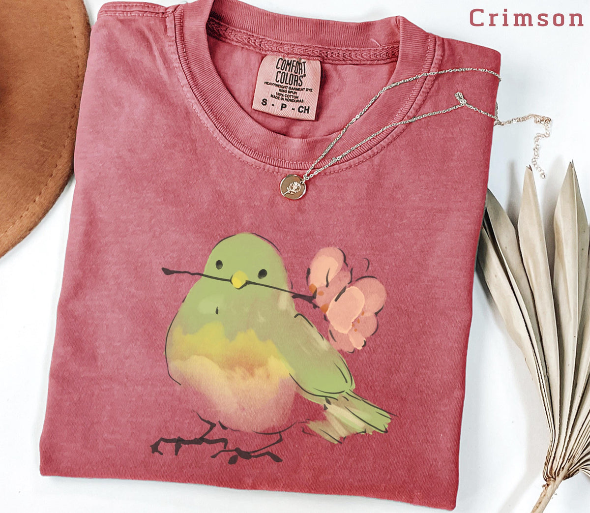 Cute Bird With Flower T-Shirt, Soft Nature Lover Gift. Comfort Colors Vintage Style Graphic Tee for Women Men, Spring Aesthetic Shirt