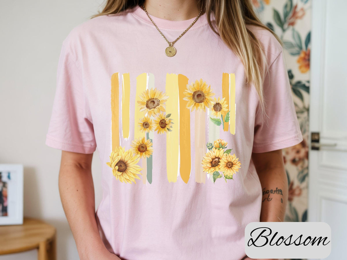 Floral Brushstroke Comfort Colors Shirt, Vintage Sunflower Graphic Tee, Cottagecore Spring Shirt Aesthetic Flower Top Gift For Her Plus Size
