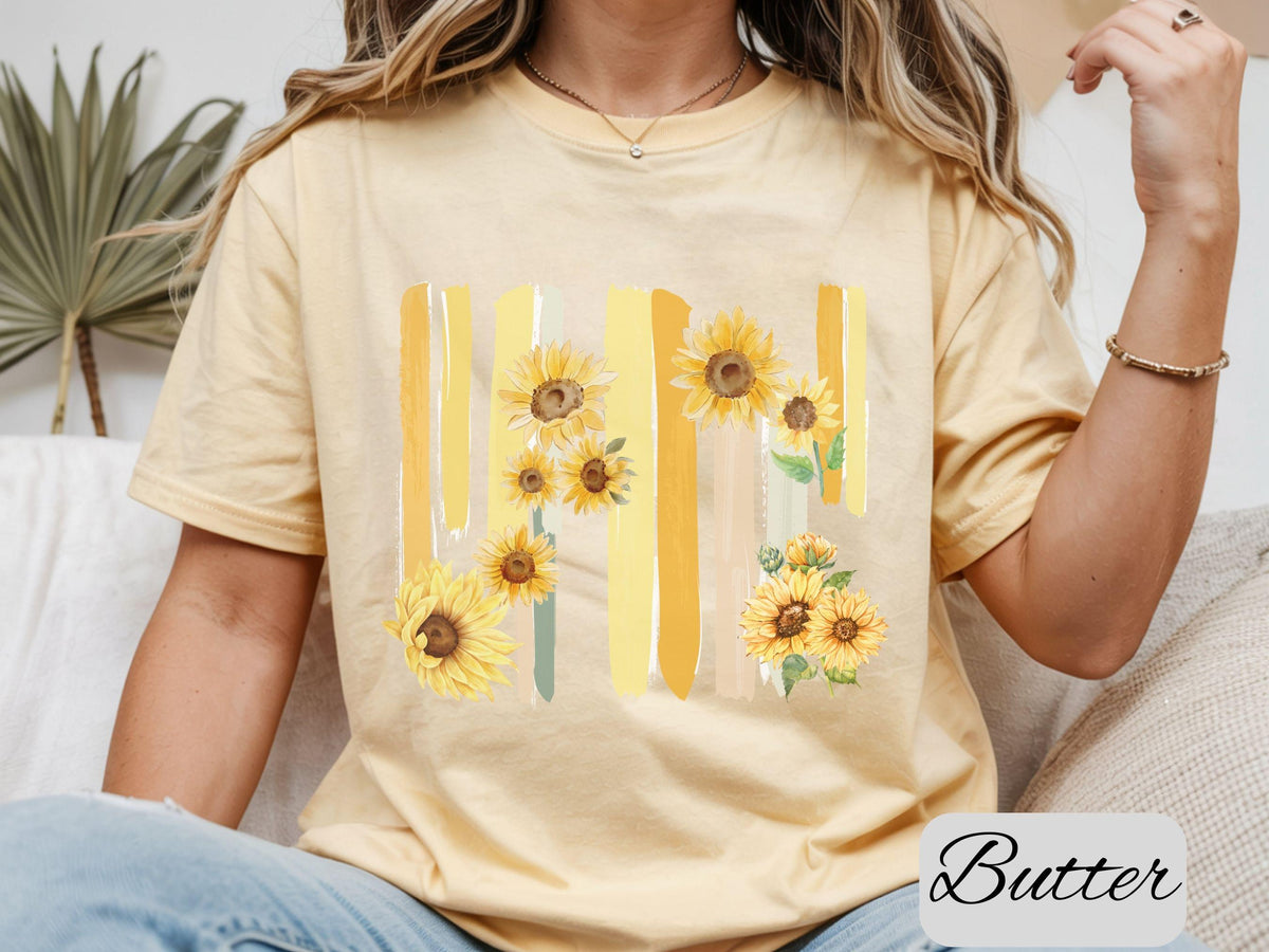 Floral Brushstroke Comfort Colors Shirt, Vintage Sunflower Graphic Tee, Cottagecore Spring Shirt Aesthetic Flower Top Gift For Her Plus Size