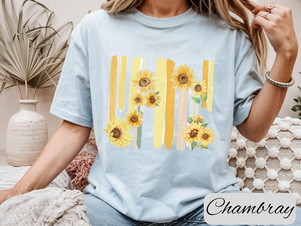 Floral Brushstroke Comfort Colors Shirt, Vintage Sunflower Graphic Tee, Cottagecore Spring Shirt Aesthetic Flower Top Gift For Her Plus Size