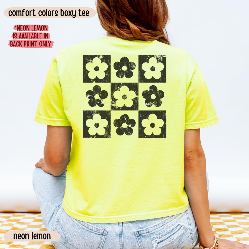 Comfort Colors® Boxy Crop Top Checkered Flowers Crop Tee Boho Floral Boxy Tee Gift For Mom Spring T Shirt Trendy Floral Cropped Tee