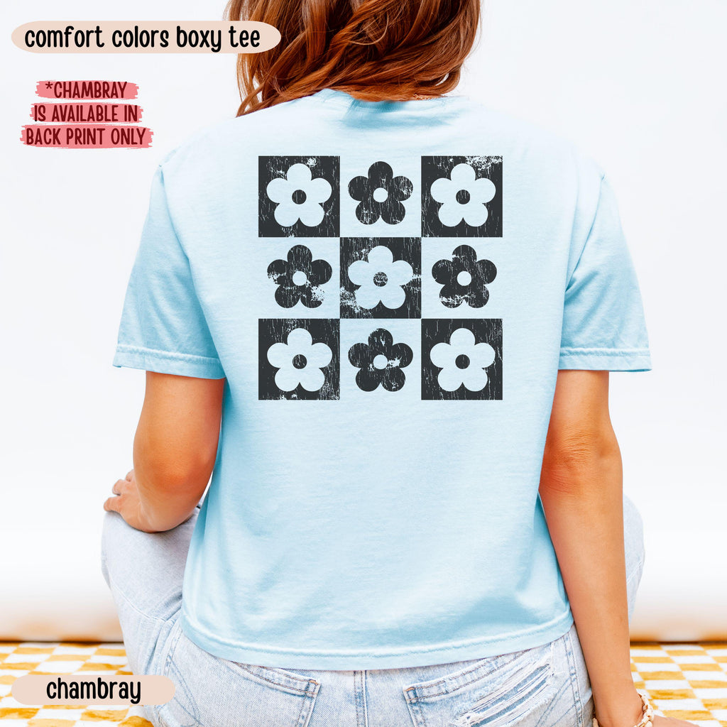 Comfort Colors® Boxy Crop Top Checkered Flowers Crop Tee Boho Floral Boxy Tee Gift For Mom Spring T Shirt Trendy Floral Cropped Tee
