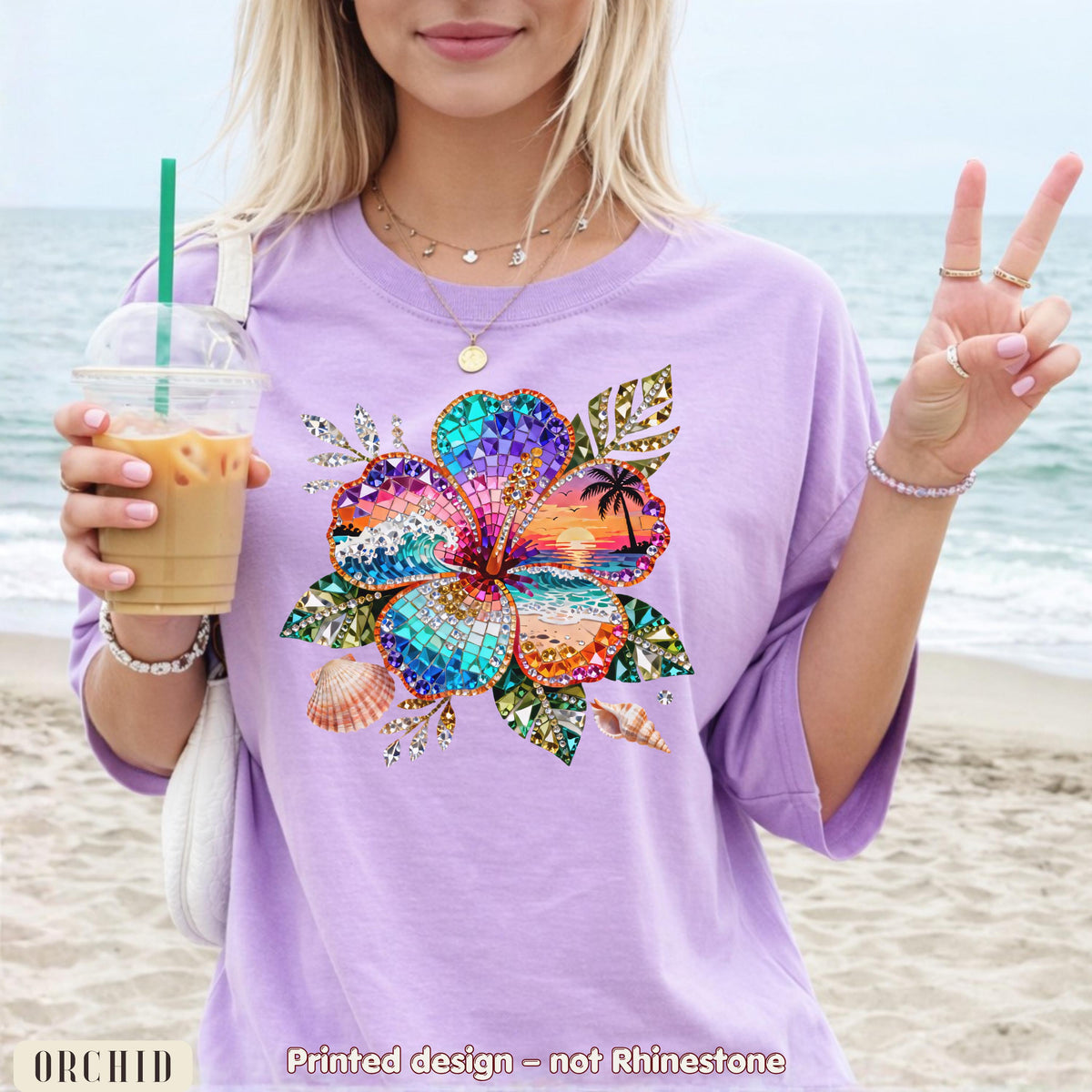 Sparkle Hibiscus Shirt Women, Beach Sunset Flower Tee, Cute Summer Graphic Shirt, Trendy Vacation Shirt, Comfort Colors