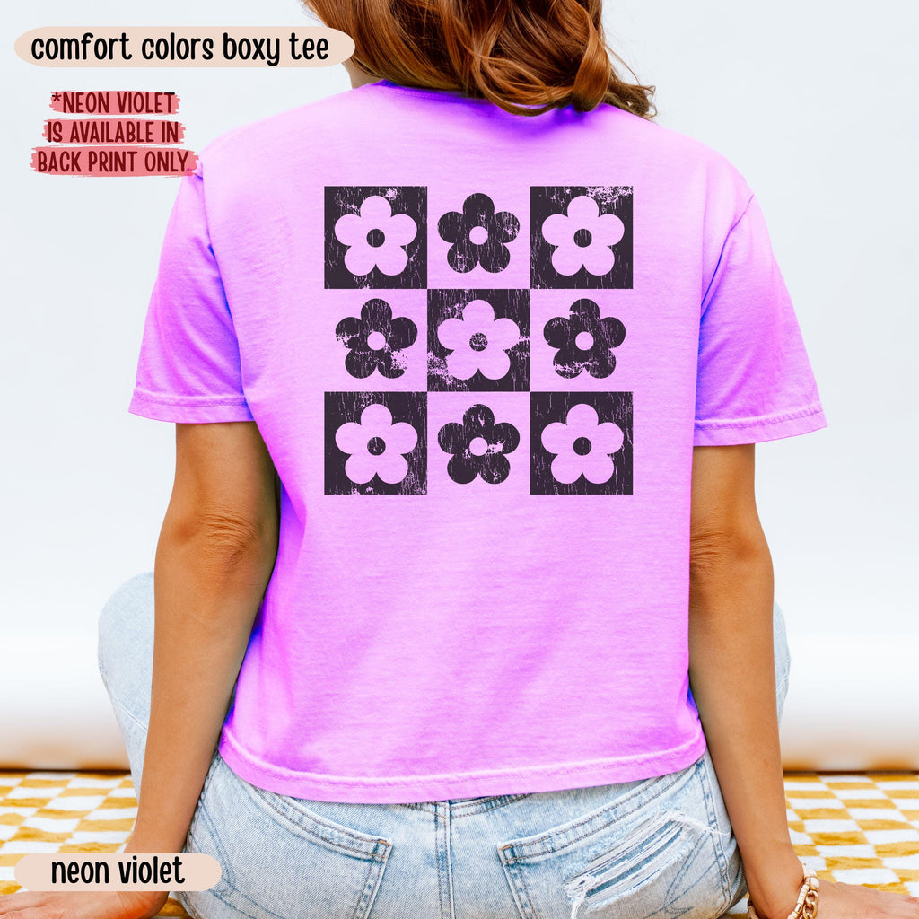 Comfort Colors® Boxy Crop Top Checkered Flowers Crop Tee Boho Floral Boxy Tee Gift For Mom Spring T Shirt Trendy Floral Cropped Tee