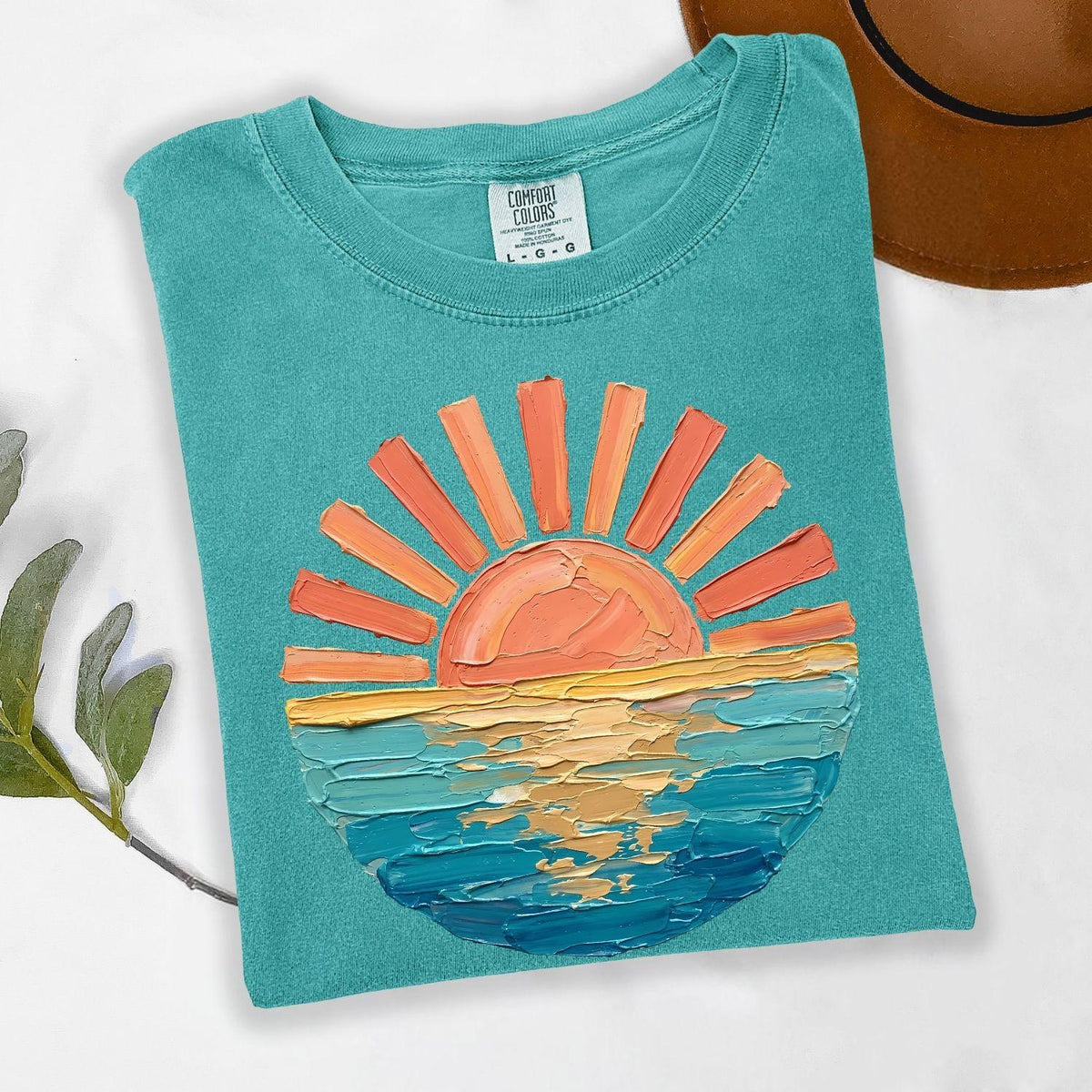 Comfort Colors Sunset Beach Shirt, Coastal Ocean Graphic Tee, Retro Summer Vacation T Shirt, Cute Travel Tee, Only Print- Not real Painting