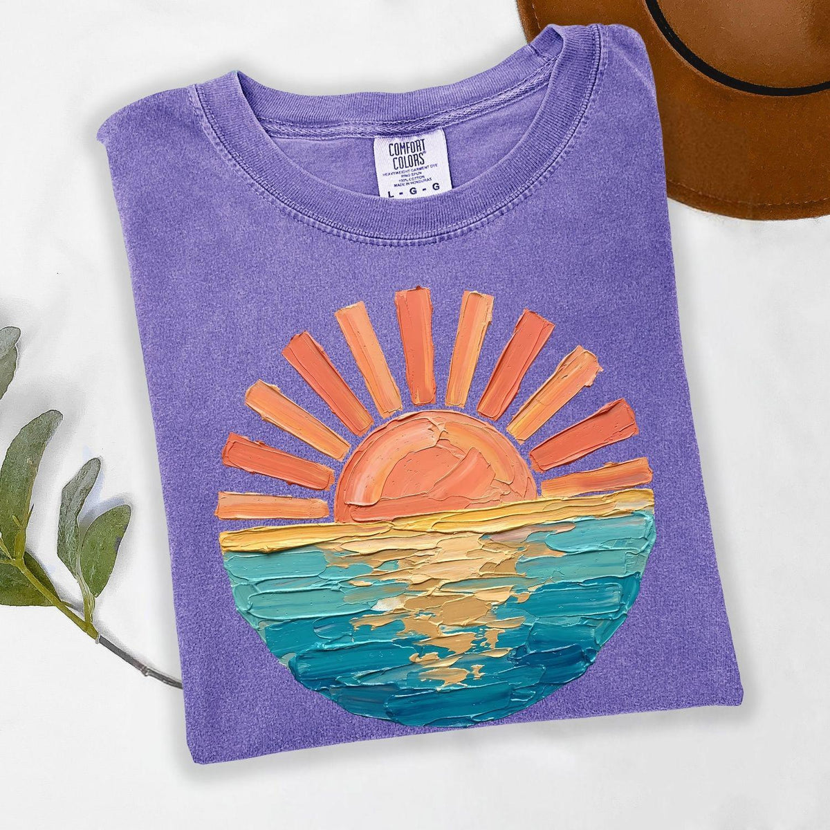 Comfort Colors Sunset Beach Shirt, Coastal Ocean Graphic Tee, Retro Summer Vacation T Shirt, Cute Travel Tee, Only Print- Not real Painting