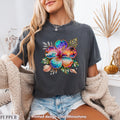 Sparkle Hibiscus Shirt Women, Beach Sunset Flower Tee, Cute Summer Graphic Shirt, Trendy Vacation Shirt, Comfort Colors